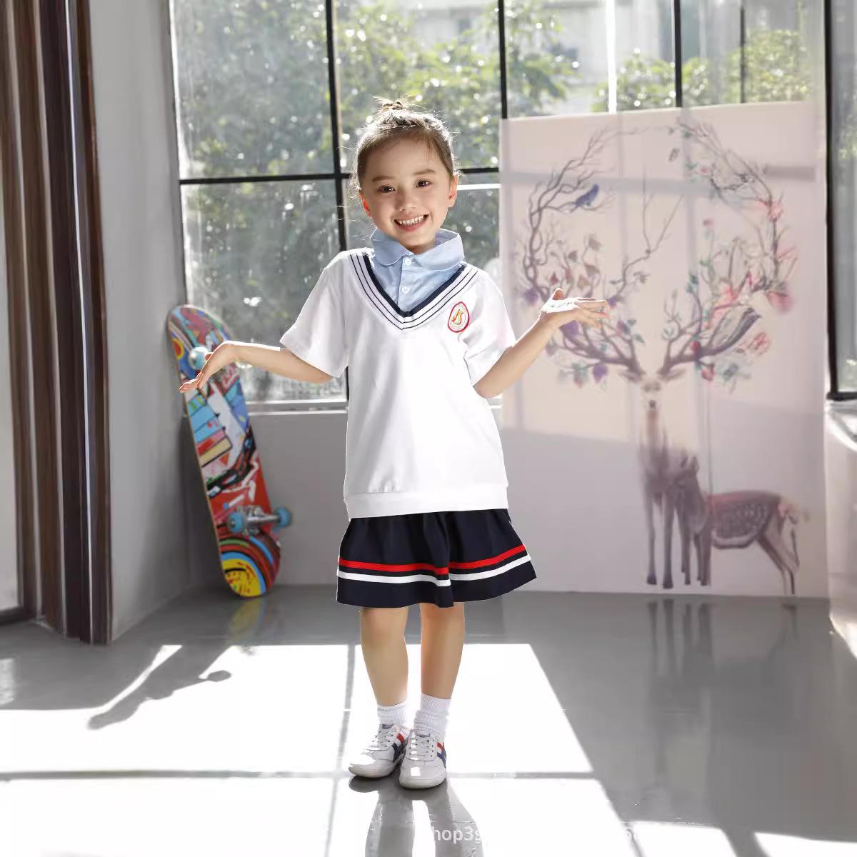 Children s Short Sleeve Academic Style Uniform Set for Kindergarten & Primary School 59 cm белый