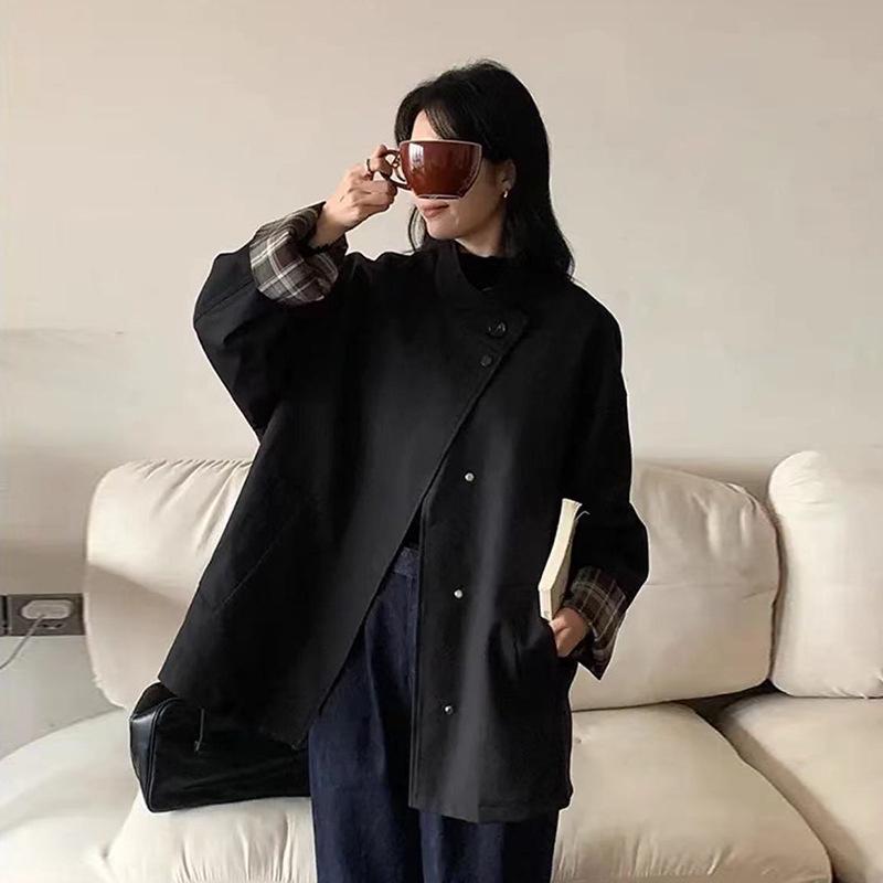2025 Autumn Women's Petite British Style Short Trench Coat with Stand-Up Collar