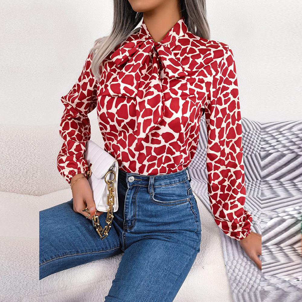 Женские осенне-зимние темпераментные шифоновые блузки контрастного цвета со шнуровкой — фото 5