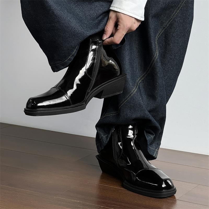 Zipper Chelsea Boots Men's Boots Pointed Short Boots Tide High Top Leather Shoes Martin Boots British Leather Boots 66633-J