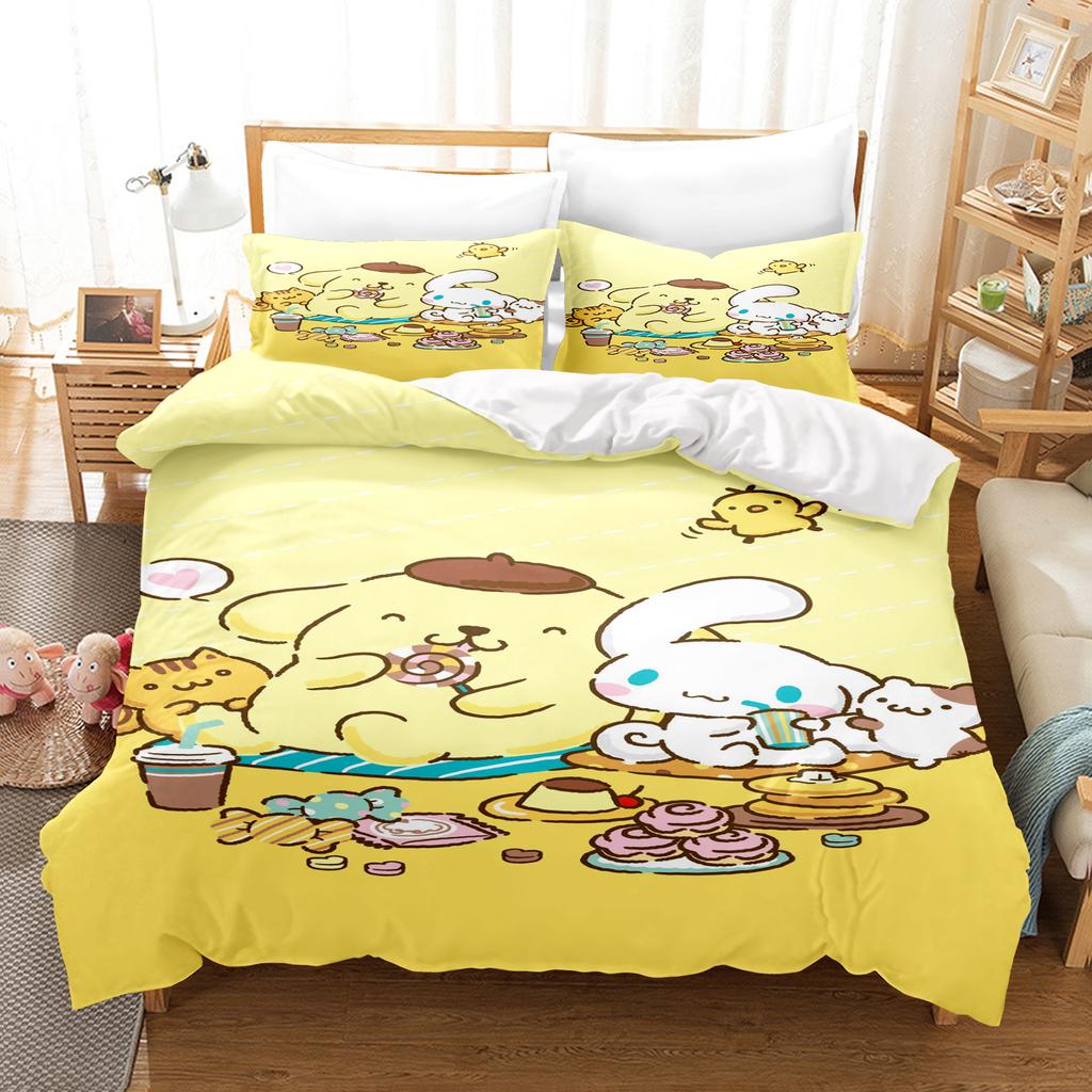 Pompompurin Sanrio 3-Piece 1 Quilt Cover One Piece Bedding Set Comforte Luxus Exquisite Birthday Gift 100% Polyester Home Decor