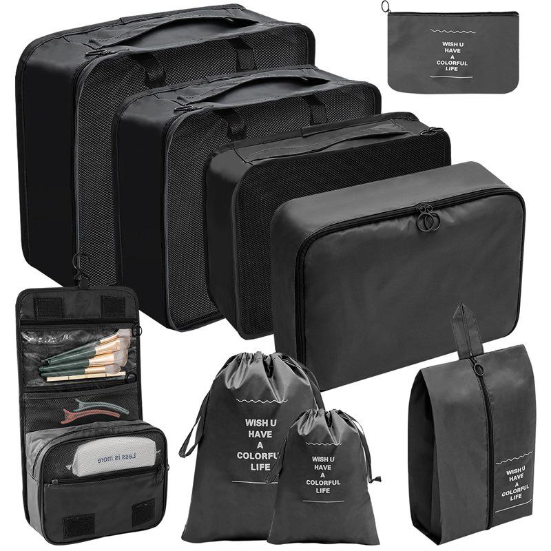Travel Storage Set: Foldable Toiletry, Makeup, Clothes, Shoes, Digital Accessories, and Drawstring Luggage Bags.