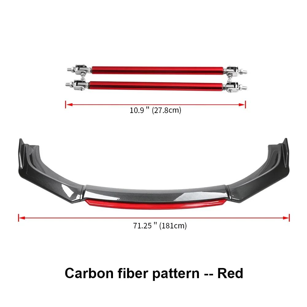 Universal car front bumper spoiler splitter body kits + 2 pcs stainless steel splitter tie rod bar car accessories