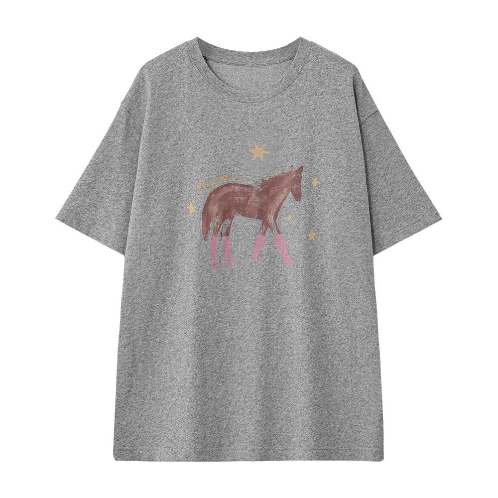 

ABOUTSEAT Women s Starry Sky Little Pony Print Slimming T-Shirt - Spring/Summer, Loose Fit, Medium Long, Short Sleeve. One Size серый/цветочный