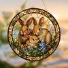 1Pc Rabbit Family Round Suncatcher Stained Glass Effect Hanging Window Ornament  Windows Gardens or Indoor All Season Decoration