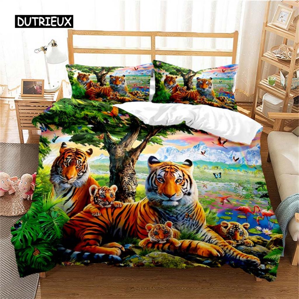 Duvet Cover Tiger Soft Comforter Cover Microfiber Animal Bedding Set Tiger Pattern Quilt Cover for Room Decor Bedclothes Bedroom