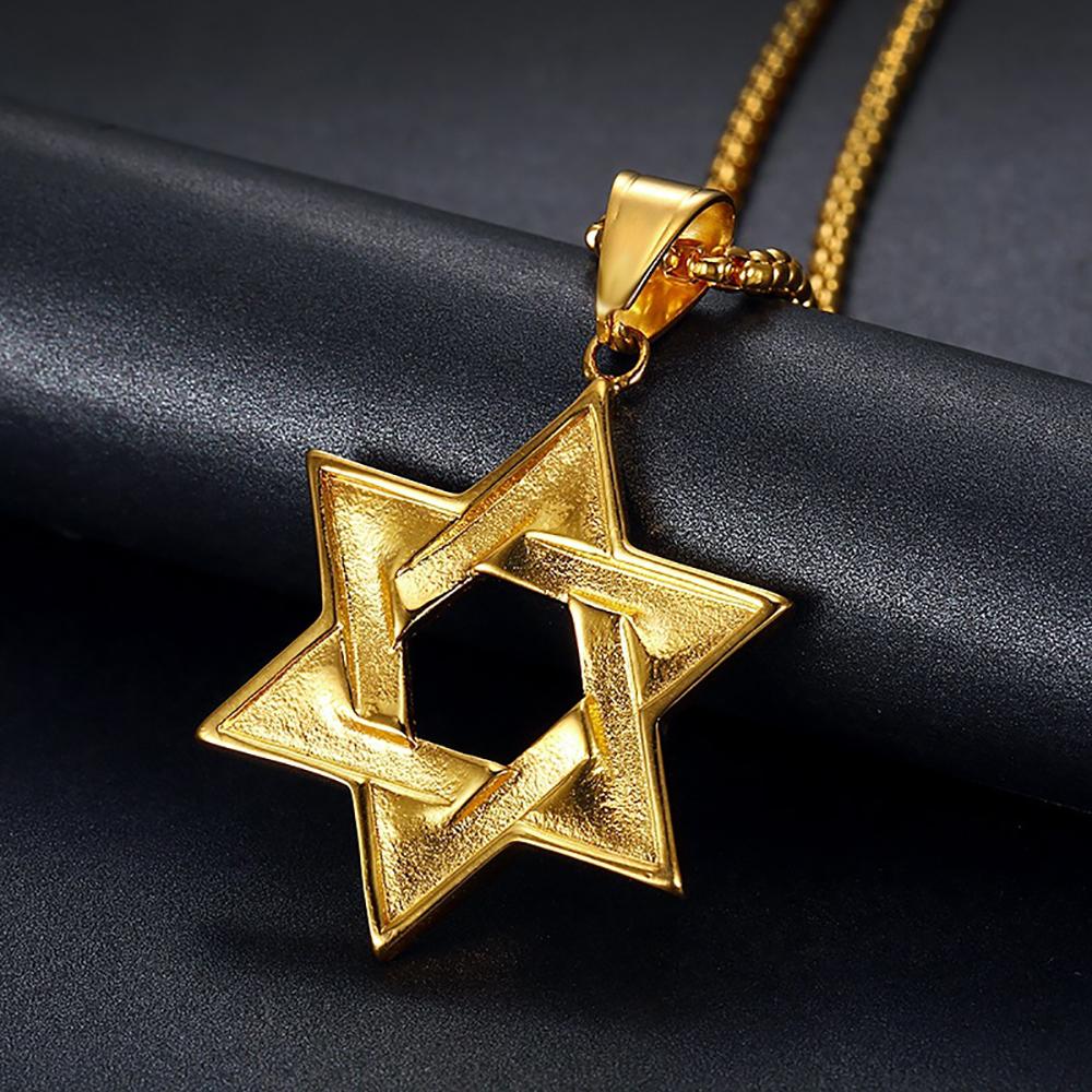 Jewish Star of David Pendant Necklaces Male Gold Color Stainless Steel Hexagram Necklace for Men/Women Jewelry Birthday Gift