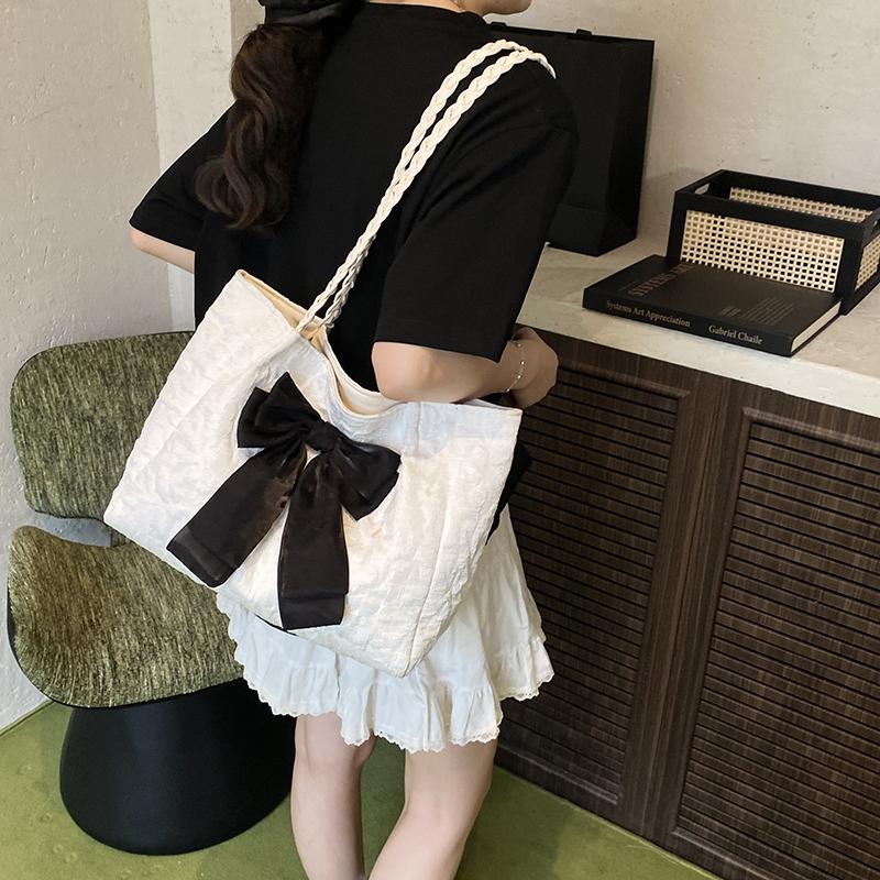 Microfiber Bow Fashi Tote Bags Solid Color Casual Large Capacity 2026  Women's Bags Design Versatile Women's Handbags