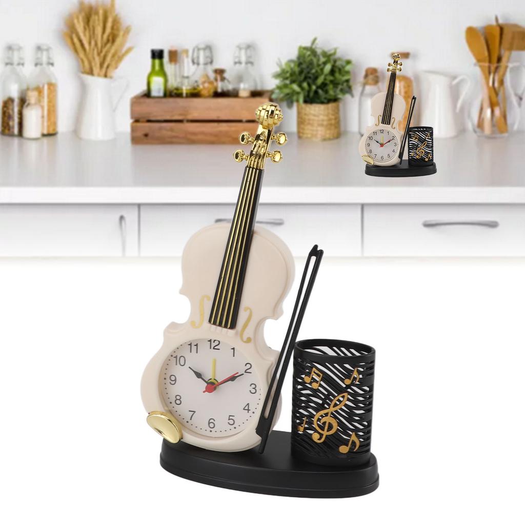 Violin Alarm Clock Retro Fashion Pencil Sharpener Function Table Alarm Clock Violin Shape Novelty Bedside Clock for Music Lovers