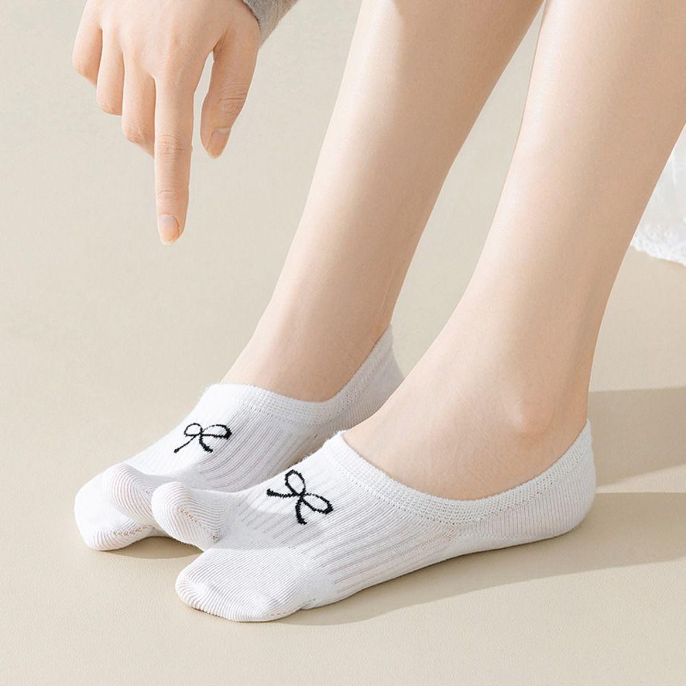 3Pairs Short Tube Sweet Bow Socks Breathable Split Toe Ankle Socks Cotton Two Toe Boat Socks  Women