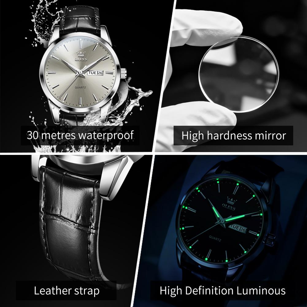 OLEVS 6898 Minimalist Quartz Watch for Men Original Leather Strap Waterproof Calendar Men's Wristwatch Fashion Casual Man Watch