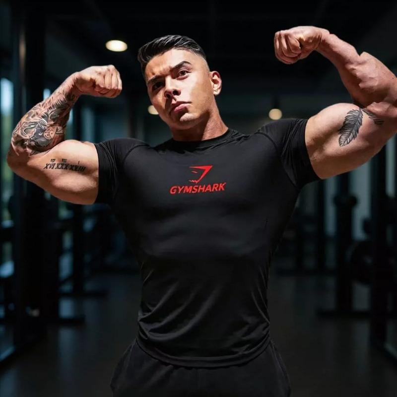 GYMSHARK Shark Short Sleeve Fitness T-shirt - Breathable, High Elasticity, Quick Dry.