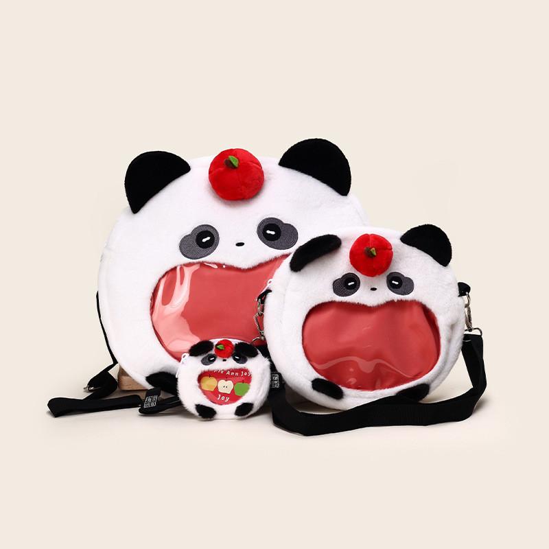 Transparent Cute Big Mouth Panda Cartoon Plush Coin Purse Pendant Keychain
