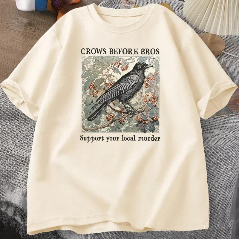 Funny Crows Before Bros Retro T Shirt Women Men Halloween Tshirt Casual Crewneck Short Sleeve Tee Dark Academia Clothing
