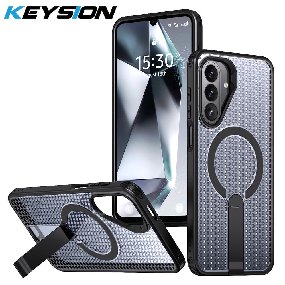 KEYSION Hollow Heat Dissipation Magnetic Case for Samsung A27 5G Cooling Hide Stand Shockproof Phone Cover for Galaxy A27 5G for Samsung A27 5G чёрный
