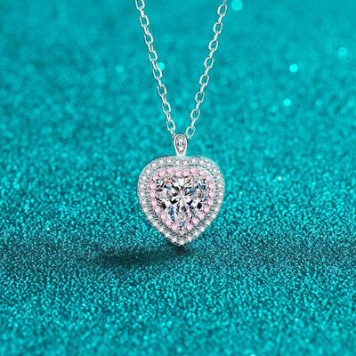 New 1ct Heart Moissanite Necklace for Women Pink Chain Sterling Silver 925 Jewelry Set Birthday Gift Lad Diamond Pendant GRA