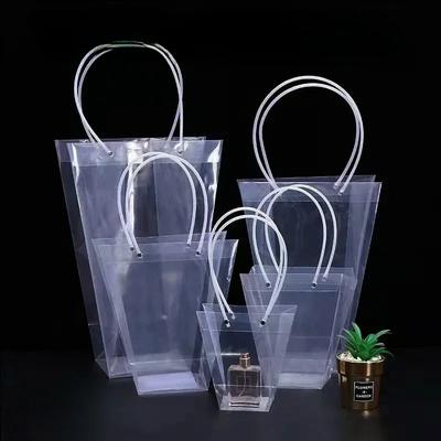 Sac à main trapézoïdal transparent en plastique PVC imperméable à la main cadeau sac portable sac PP sac à fleurs boutique de fleurs bouquet emballage cadeau