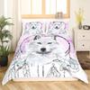 Wolves Dreamcatcher Duvet Cover Set, Animal Prints Queen Size Comforter Cover, Dreamlike Vintage Feather Wolf Bedding 3pcs Sets