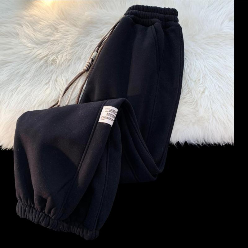 

Американский стиль винтажные бархатные спортивные штаны женские модные свободные брюки осень-зима высокие уличные толстые повседневные брюки Y2k прилив M чёрный