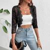 2025 Autumn New Cardigan Placket Spliced Fashionable Lace Short Jacket Top