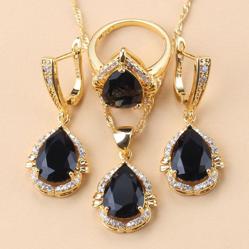 Brazilian  Gold Plated Chunky Jewelry Sets For Women Water Drop African Costume 12-Color Colorful Zircon Choker Necklace Set