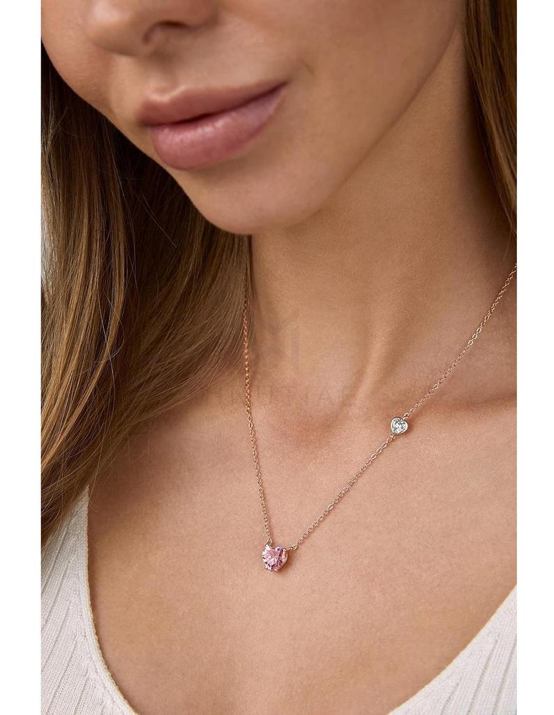Hjärtformad med Rosa & Vita Diamant Hänge Halsband för Flickor Och Kvinnor med Förlängningsbar Kedja