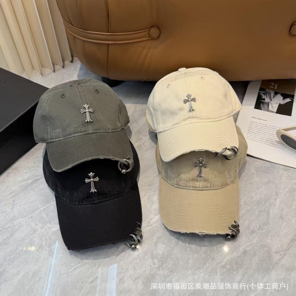 Spring and summer Internet celebrity new iron ring cross cap female couple versatile soft top personality shade baseball cap