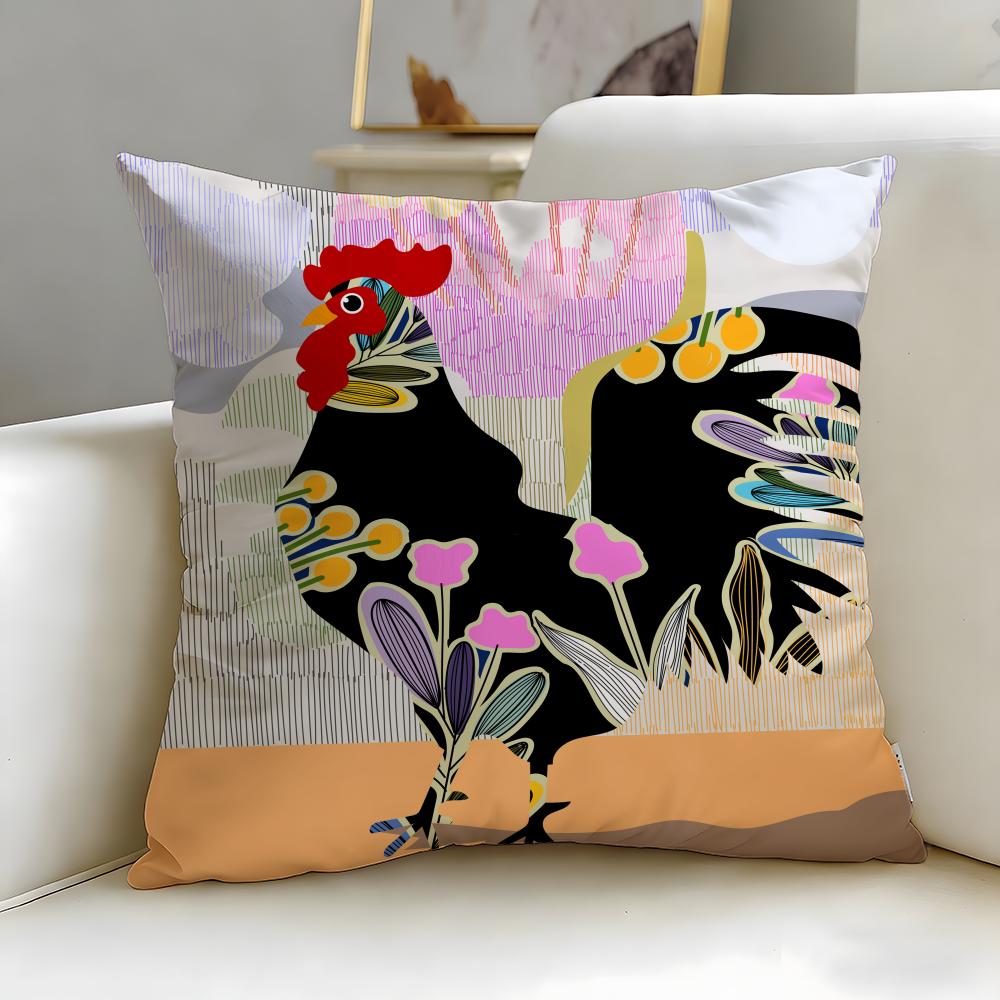 Classic Art Theme Rooster Doodle Art Cushion Cover Soft EasyWash Pillow Case Versatile for Couch Bed Travel and Office