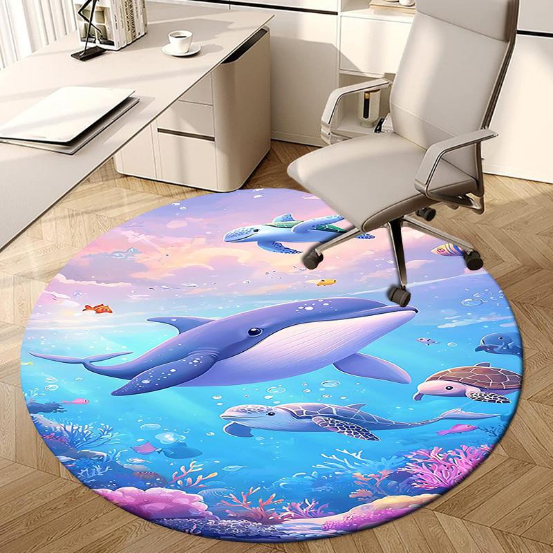1PC Whale Turtle Non-Slip Floor Round carpet, Office, family, bedroom, Large Area Rug Indoor Rugs,  Durable Polyester-Z0418