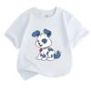 Kids Boys Girls Crew Neck Short Sleeve 100% Cotton T-Shirt, Cute Happy Blue Spotted Cartoon Puppy Print Casual Soft Comfortable Tee for Daily Wear Hol