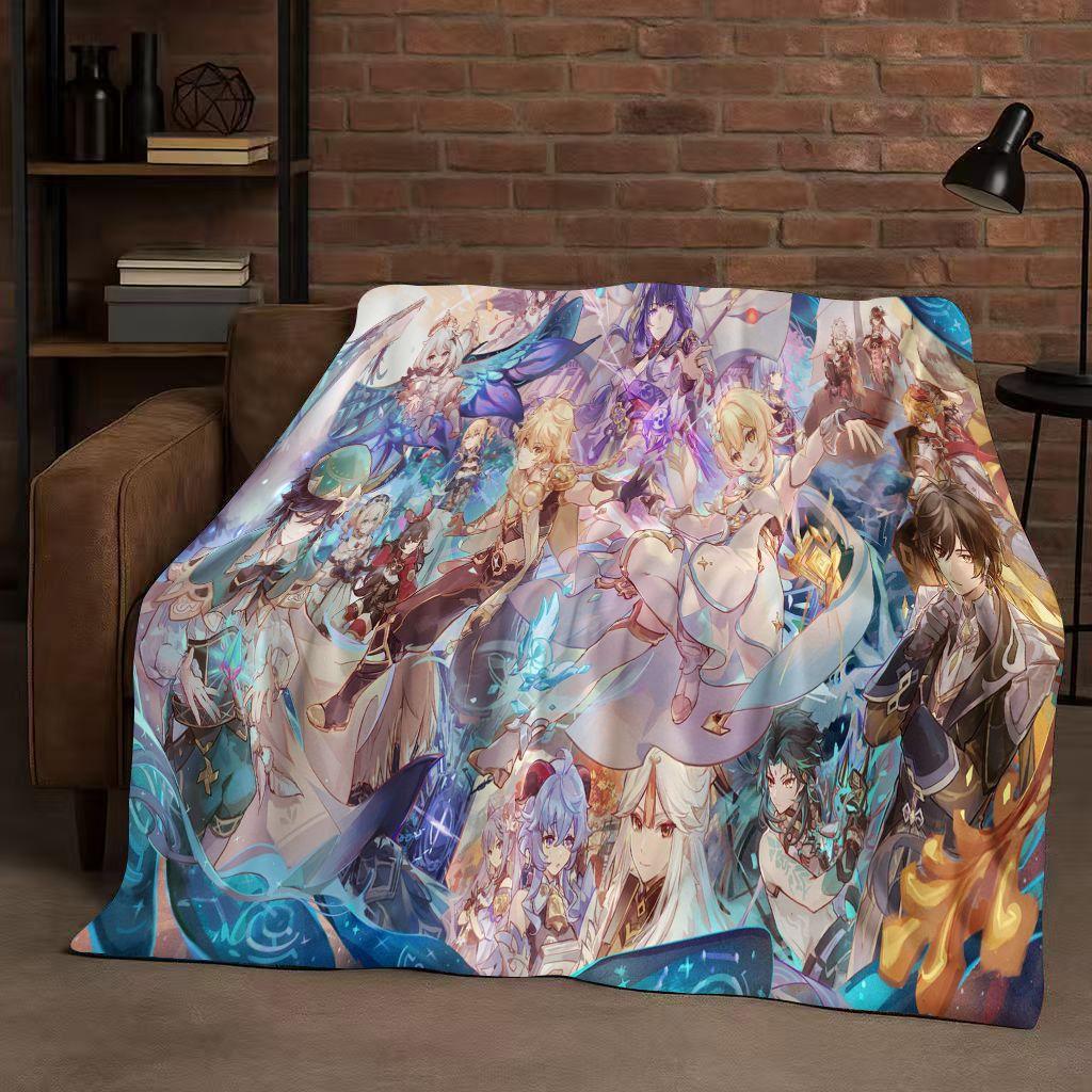 3D Genshin Impact Game Cartoon Flannel Blanket,Ultra Soft Warm Plush Throw for Home Bedroom Bed Sofa Cover Picnic Girl Gift