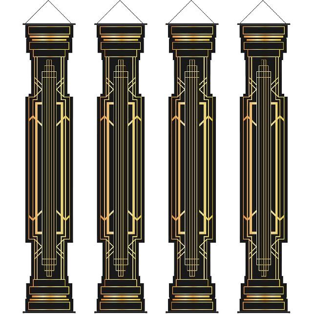 4 Pcs Roaring 20s Party Decorations Black and Gold Column Door Porch Banner 1920s Hanging Banner Speakeasy Awards Wedding Decorations Supplies