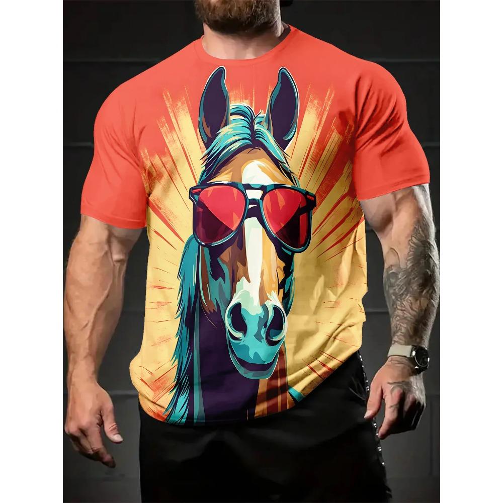 Fashionable Men's Loose T-Shirt with Animal Pattern, Short Sleeve, Crew Neck, Street Style Clothing