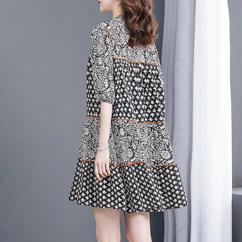 Rochie imprimată rochie de vară pentru femei rochie nouă mică, largi și subțire, cu mânecă scurtă, care acoperă burta, rochie cu mânecă scurtă pentru femei