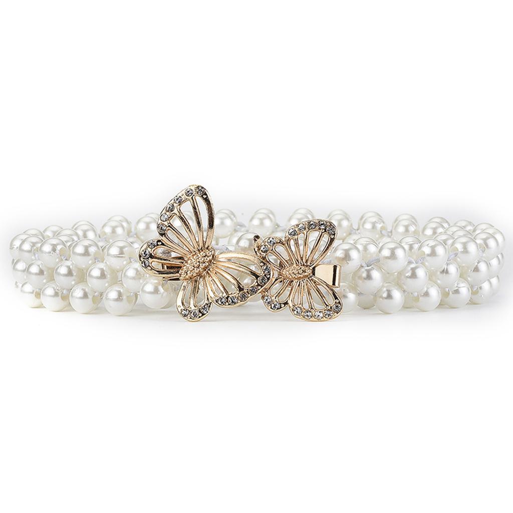 Elegant Adjustable Waist Accessory Elegant Pearls Waist Belt with Rhinestones Accent Stylish Waistband Adornment