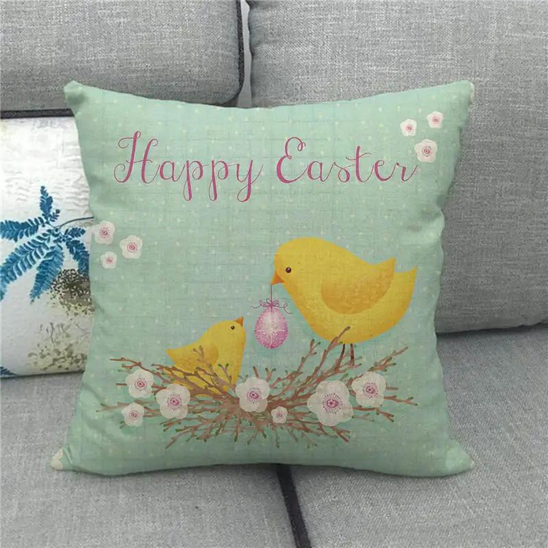 Easter Decor Pillow Covers 45x45cm Cartoon Bunny Eggs Printed Cushion Cover Spring Holiday Party Decorative Pillowcase for Couch
