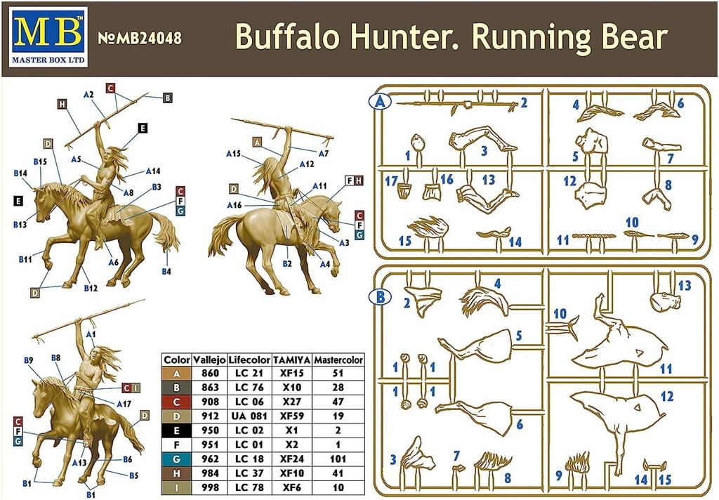 Master Box Indian Series Warrior Running Bear with 1 Horse Plastic Model MB24048 1/24