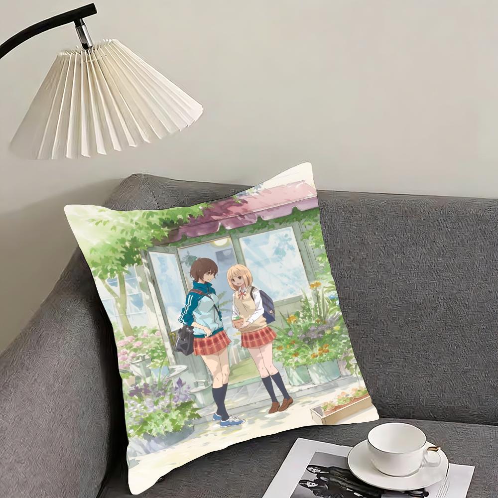 Asagao to Kase-san Cushion Cover Reversible Plush Pillow Cover – For car, sofa, bedroom, perfect as a gift.