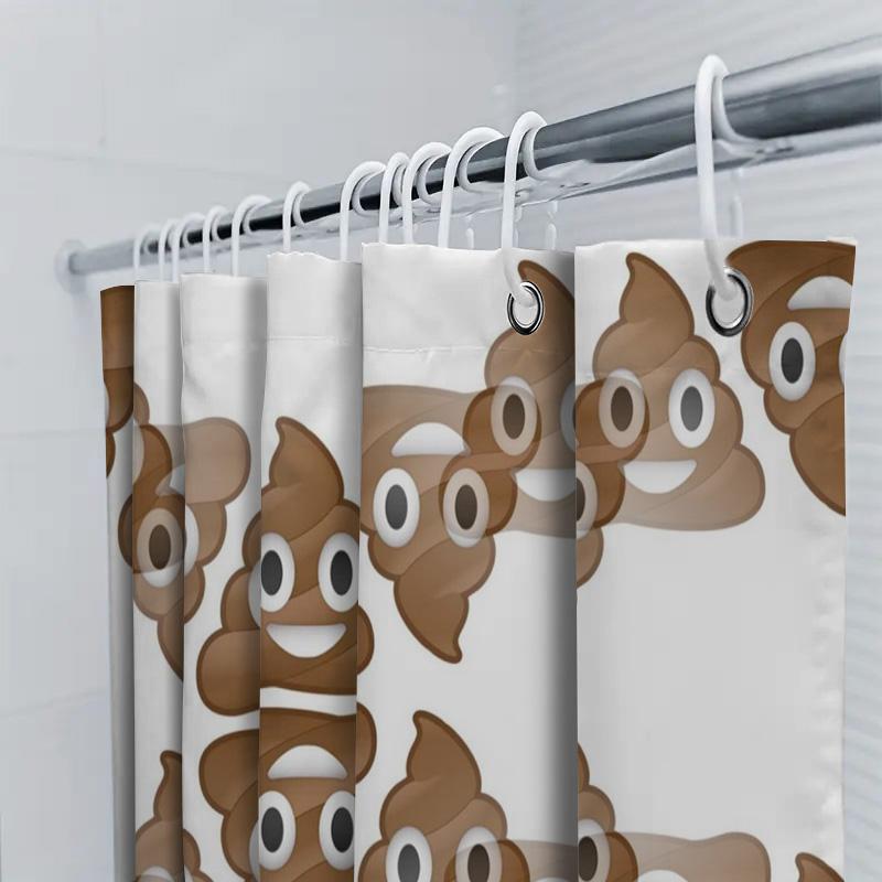 Kreativer Emoji Badezimmer Duschvorhang Wasserdicht Cartoon Dekorativ Wasserabweisendes Gewebe Heimdekoration in Braunfarbe Mit