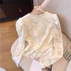 Women's Fluffy Lace Puff Sleeve V-Neck Top - Slimming Autumn/Winter Style