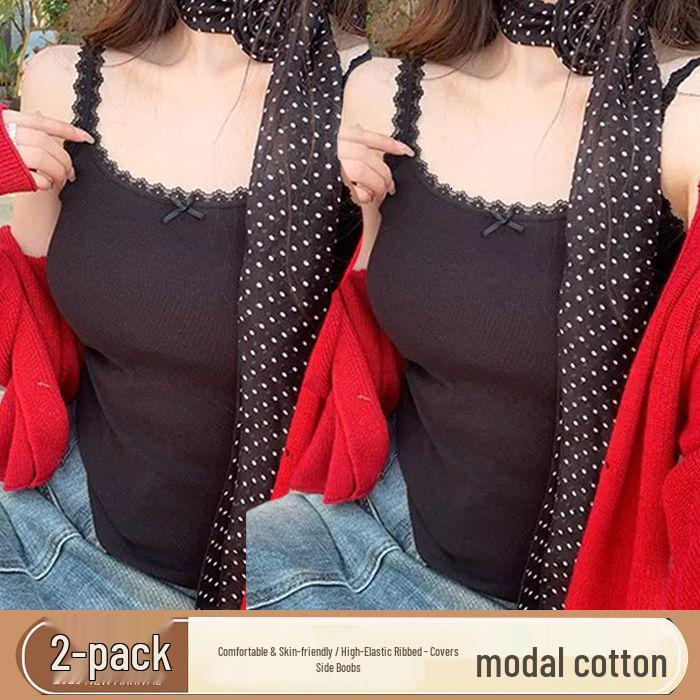 Women's Slimming Modal Ribbed Cotton Lace Trim Camisole - Conceals Underarm Flaws