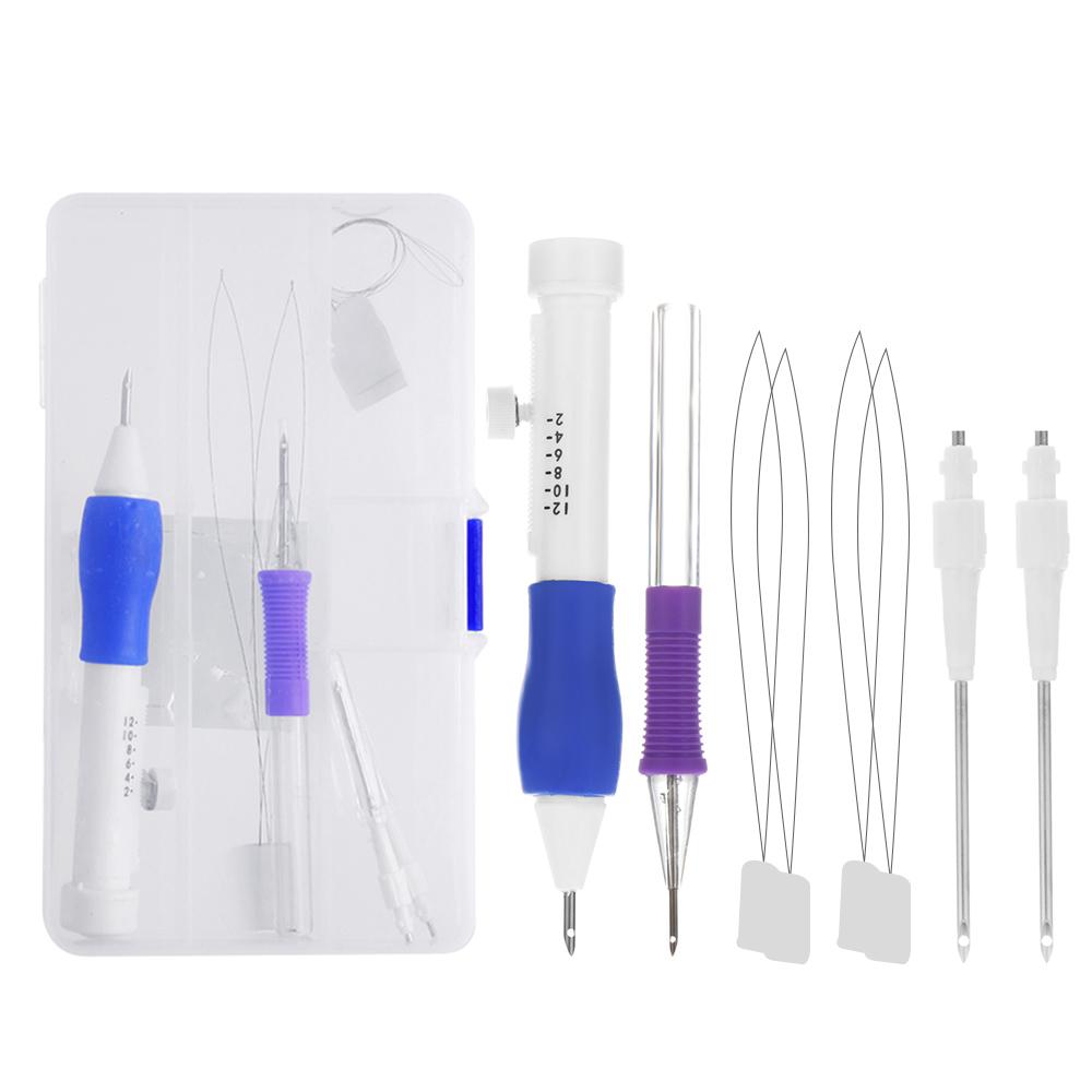 9Pcs/Box Embroidery Punch Needle Kit Magic Embroidery Threaders Needle Pen Weaving Stitching Tool Knitting Sewing Accessories