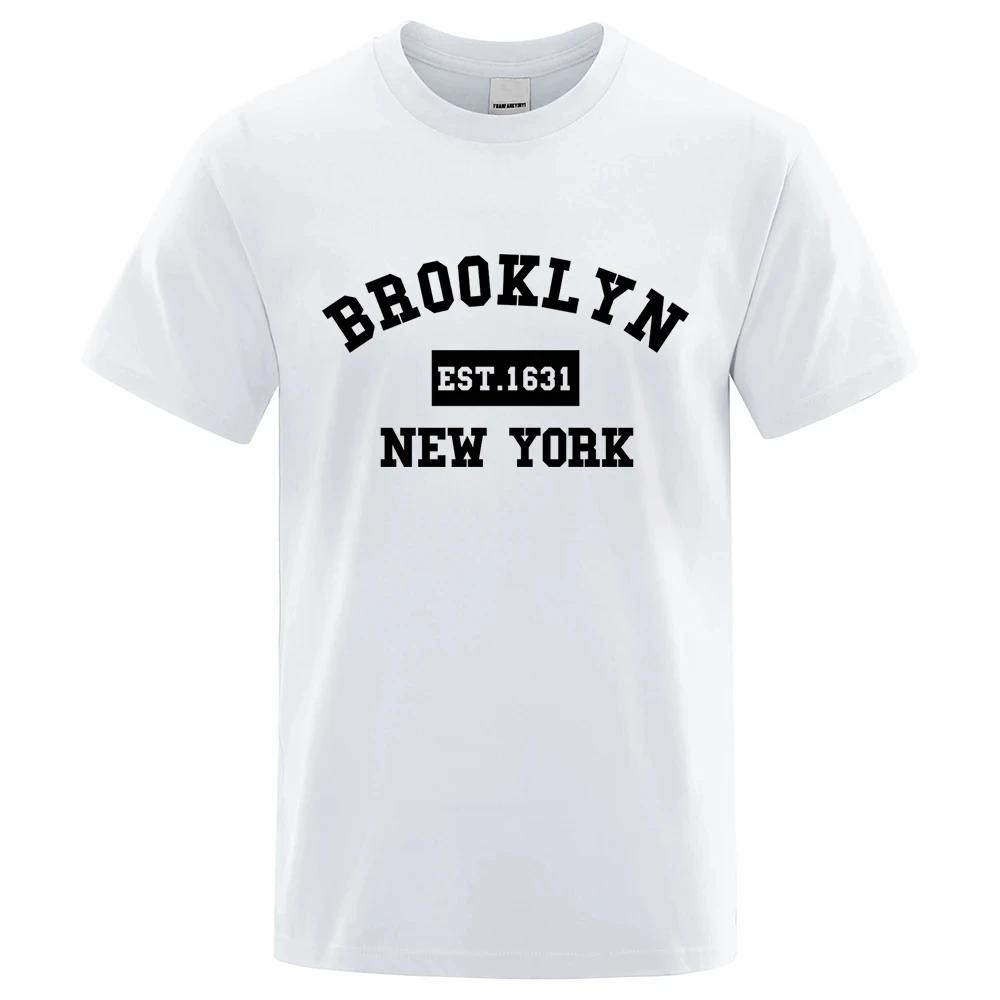 Brooklyn Est. 1631 New York Letter Print T-Shirt Man Casual Loose T-Shirts Summer Cotton Tops Fashion Breathable Tee 80270