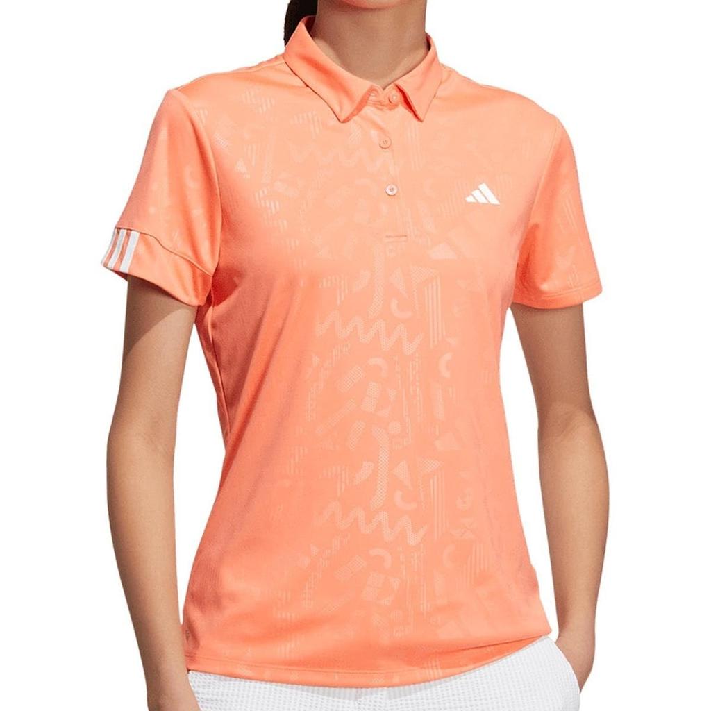 Adidas Golf Golf Polo Embossed Short Sleeve Coral Fusion Shirt, Print, Button-Down Shirt, Women's,