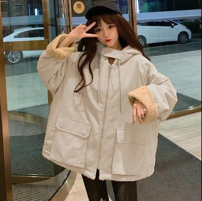 Women Oversized Parkas Hooded Thick Coat Ladies Soft Jacket Double Sided Outerwear Autumn Winter Warm Long Sleeve