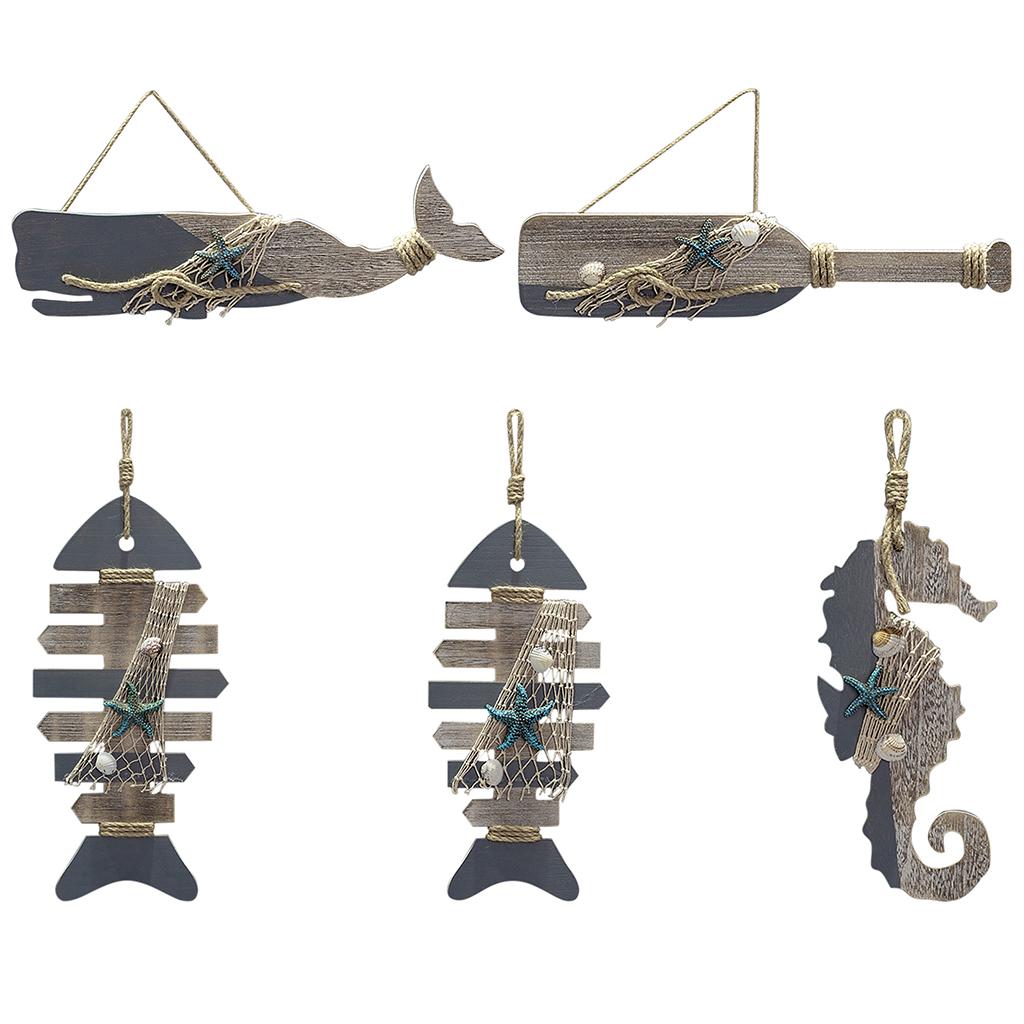 Wood Fishbone Whale Hanging Decor Door Seaside Bar Cafe Shop Wall Sign
