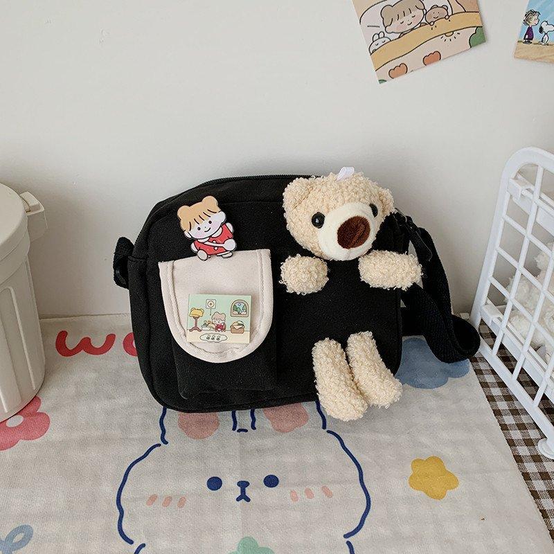 Bear small square bag new women's bag fashionable and sweet contrasting color shoulder bag messenger bag sweet small bag
