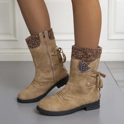2024 Winterschoenen voor Dames Zijrits Geplooid Dames Mid-Kuitlaarzen Vierkante Hak Lage Hak Damesschoenen Warme Dameslaarzen