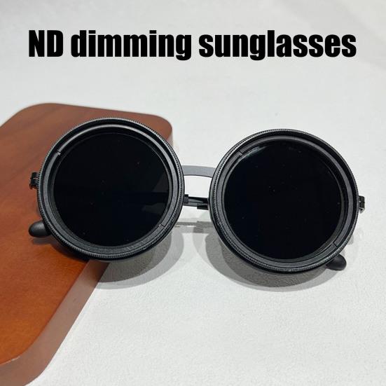1-9 Gears Adjustable Tint Sunglasses for Men Round Polarized Sunglasses with ND Filter Lenses UV400 Shady Fishing Glasses