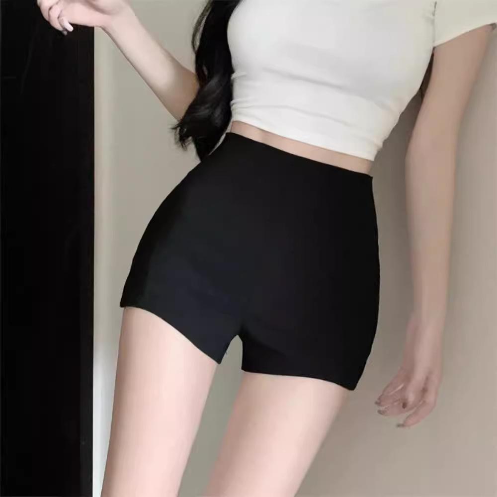 Women's Stretch Black High-Waist Shorts - Slim Fit, Versatile Summer Style